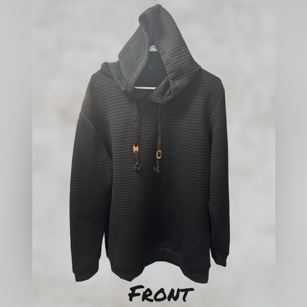 Elier Men’s Black Ribbed Hoodie, Size XXL